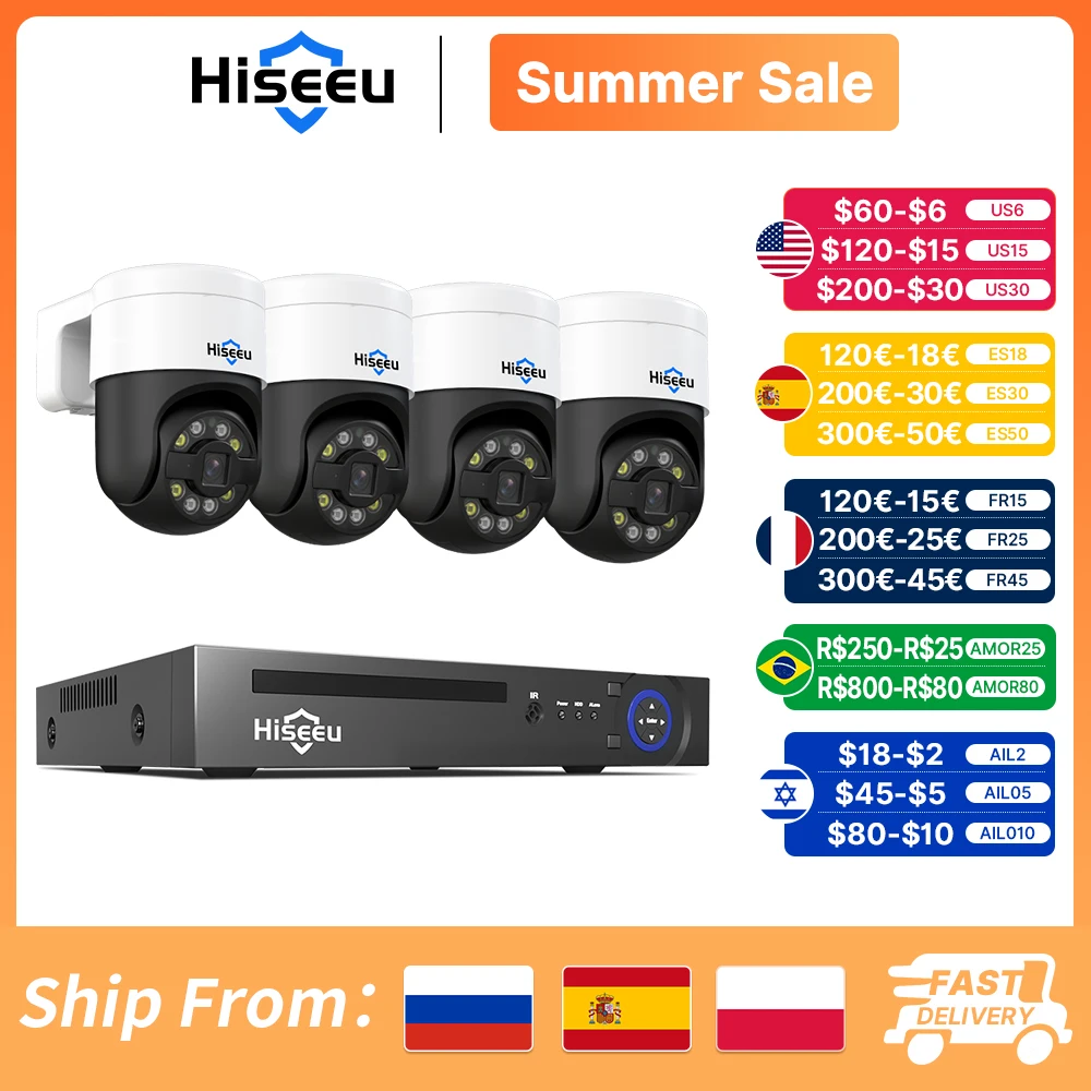 Hiseeu 16CH NVR 4K 8MP 4MP POE CCTV Security PTZ Surveillance Cameras