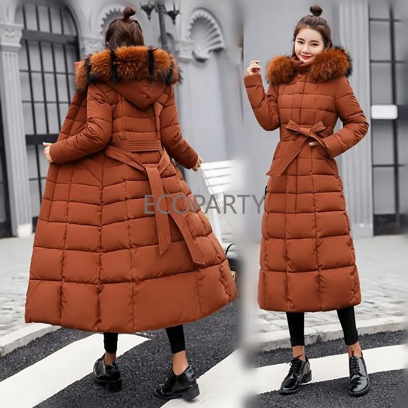 

2023 Long Warm Thicken Winter Jacket Women Snow Wear Cotton Padded Outerwear Coat Colored Fur Collar Parka Korean Loose Fashion