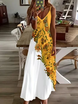 Gonna con bretelle da donna in stile bohémien estivo Gonna lunga a trapezio oversize Abito casual da donna Elegante nuova estate Abiti da spiaggia larghi 1