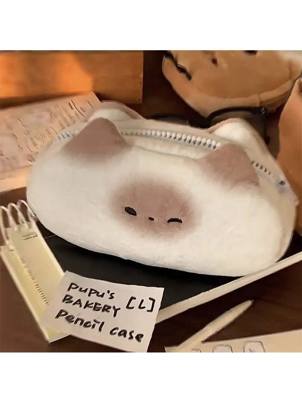 1pc 베이킹 빵 모양의 고양이 펜 가방 i 문구 가방 학생 문구 보관 가방