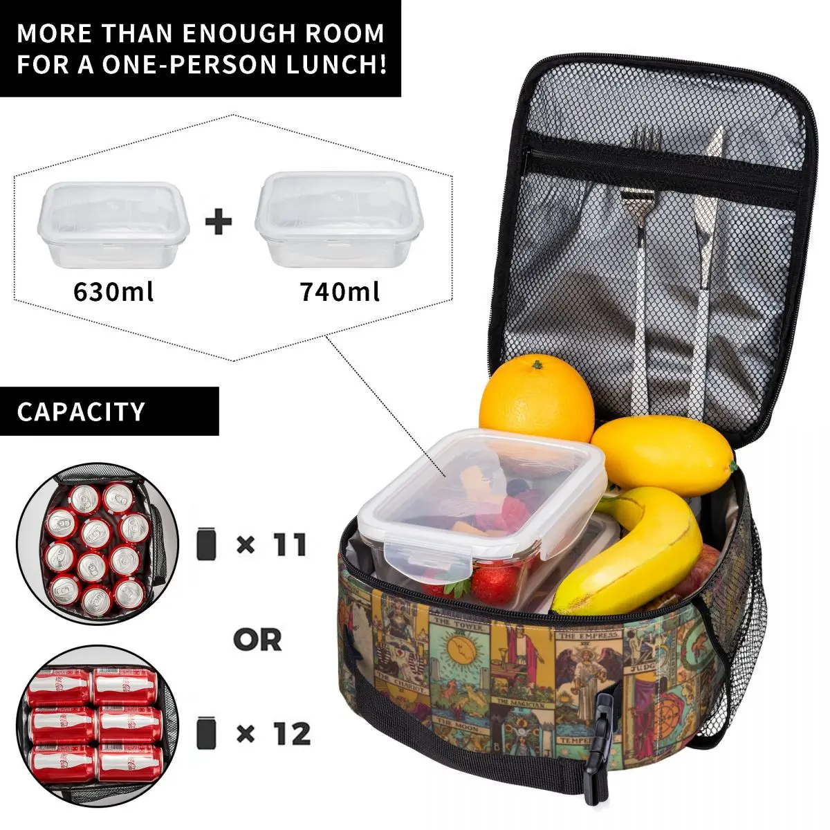 The Major Arcana Of Tarot Patchwork Insulated Lunch Bag Portable Occult Witch Thermal Cooler Bento Box Office Picnic Travel