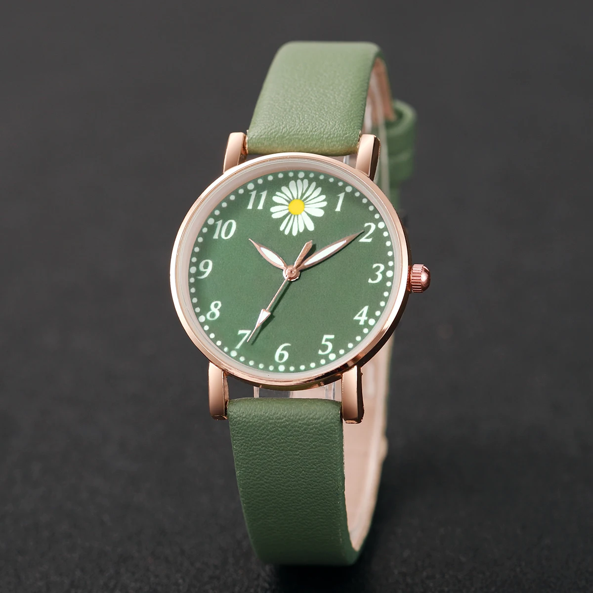 2PCS/Set Fashion Daisy Flower Women Watches Bracelet Set Casual Leather Band Quartz Watch（Without Box） 4