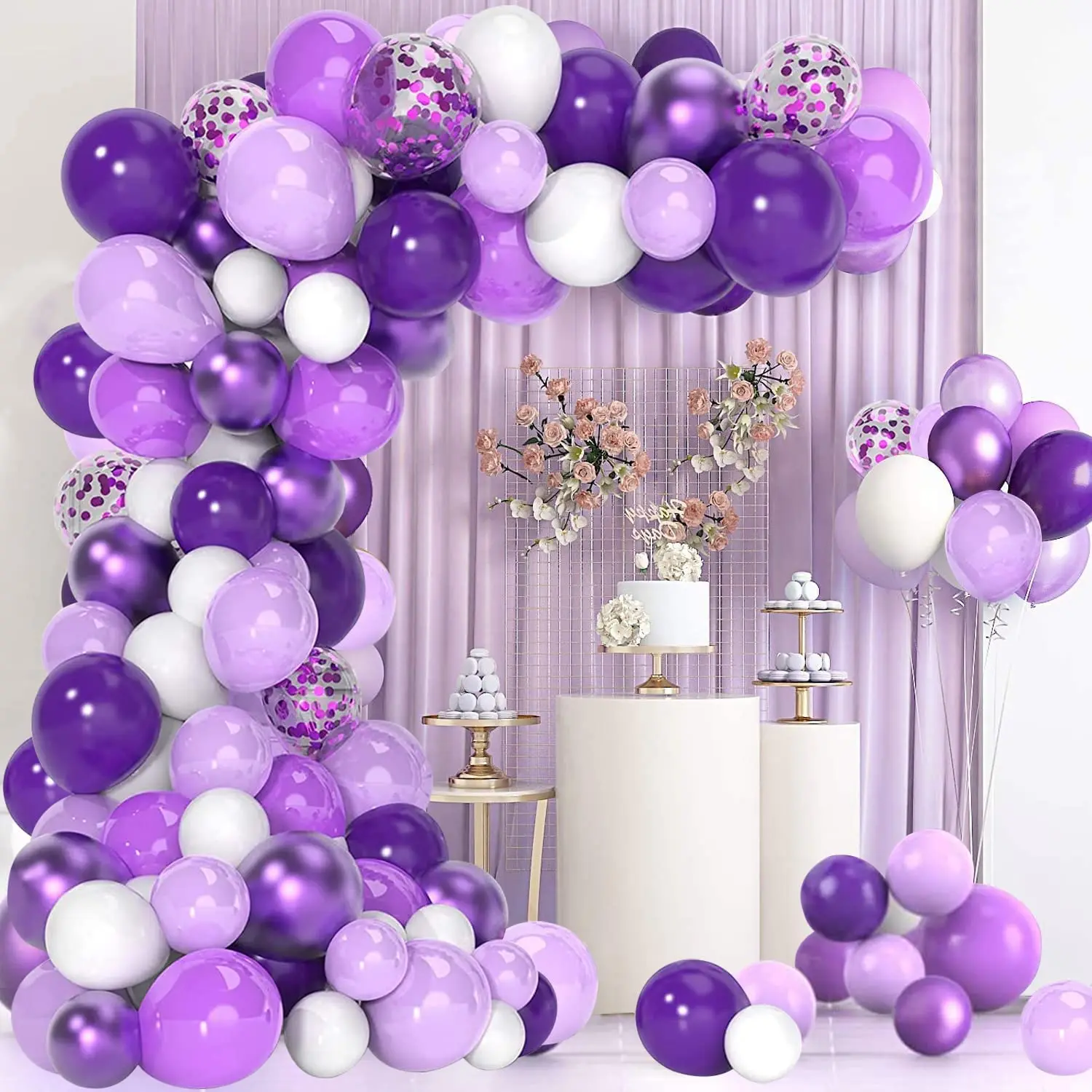 

105pcs Purple Balloon Arch Kit Baby Shower Decor Balloon Metalic Chrome Ballon Kid Birthday Anniversary Wedding Party Decoration
