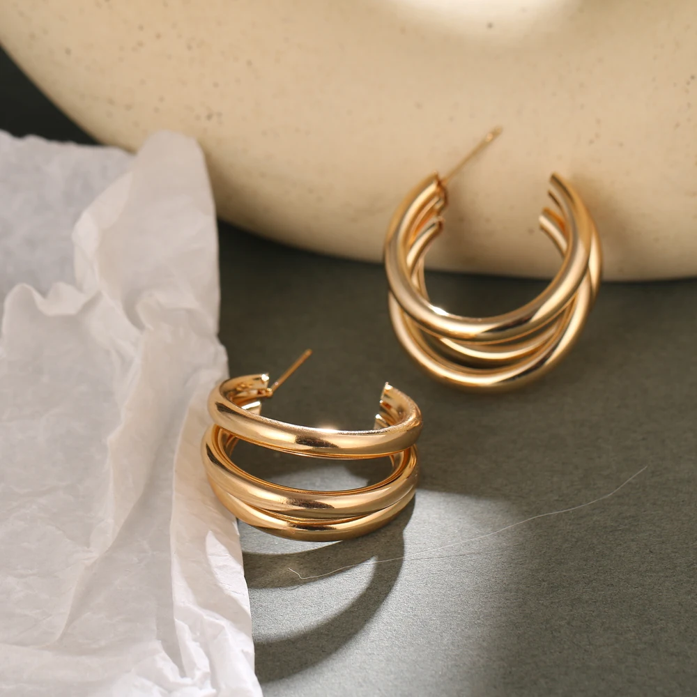 Gold Color Metal Acrylic Earrings Set