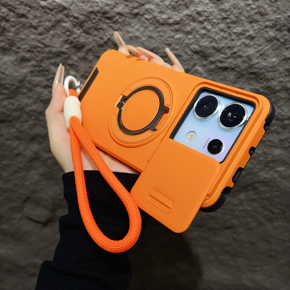 Armor Magnetic Case for Redmi Note 14 13 Pro Plus 5G 4G  Xiaomi 14T Pro With Lanyard Slide Camera Protection Shockproof Cover