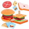 Montessori Pretend Food Matching Wooden Toys Simulation Hamburg DIY Colors Shape Matching Sensory Board Game Educational Toys 1