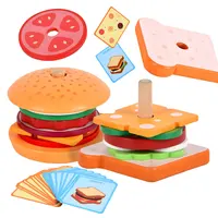 Montessori Pretend Food Matching Wooden Toys Simulation Hamburg DIY Colors Shape Matching Sensory Board Game Educational Toys 1