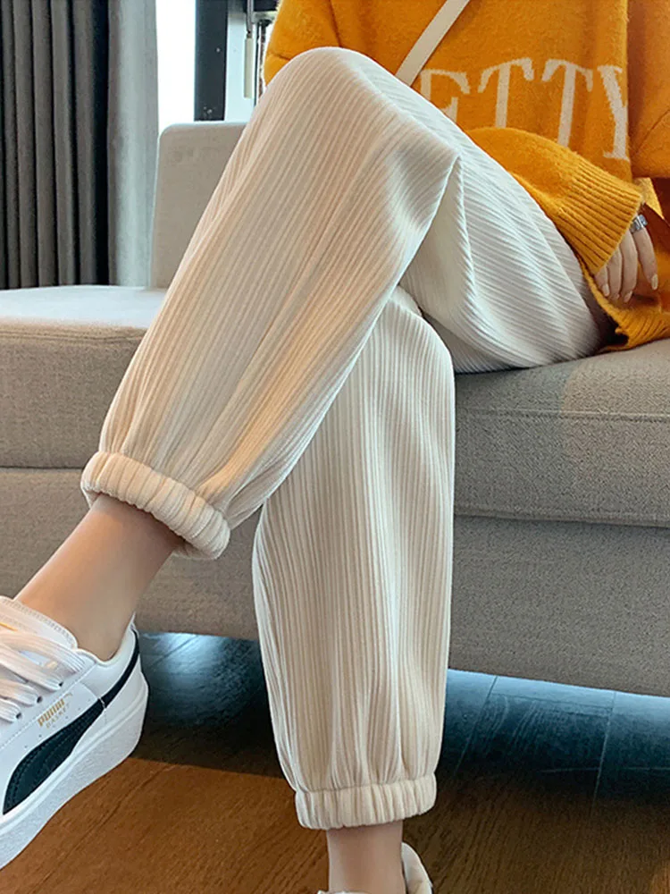 

Women Warm Winter Plush Thick Cashmere Corduroy Pants Female Casual Korean Style Sweatpants Loose Harem Long Trousers Joggers