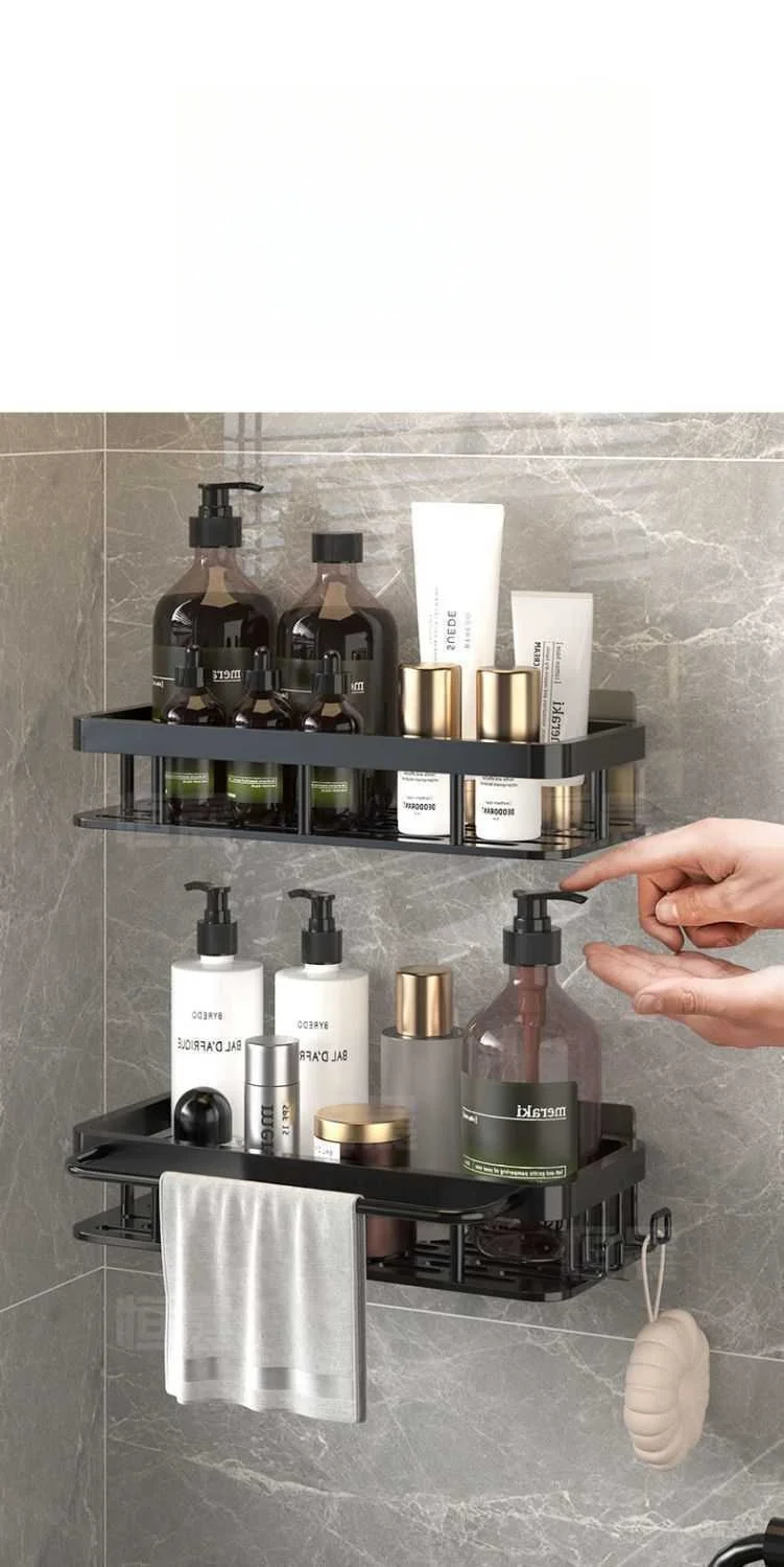 Bathroom Shelf Towel Rack Shelves Wall Shower Shampoo Rack No Drill Stainless Steel Anti Rust Storage Shower Rack Suction Cup 2