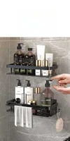 Bathroom Shelf Towel Rack Shelves Wall Shower Shampoo Rack No Drill Stainless Steel Anti Rust Storage Shower Rack Suction Cup 2
