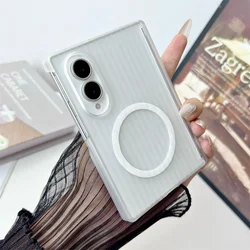 Ultra Luxury Transparent 3D Stripes Corrugated Hinge Protective Case with MagSafe Compatibility for Galaxy Z Fold 8 (Matte White)