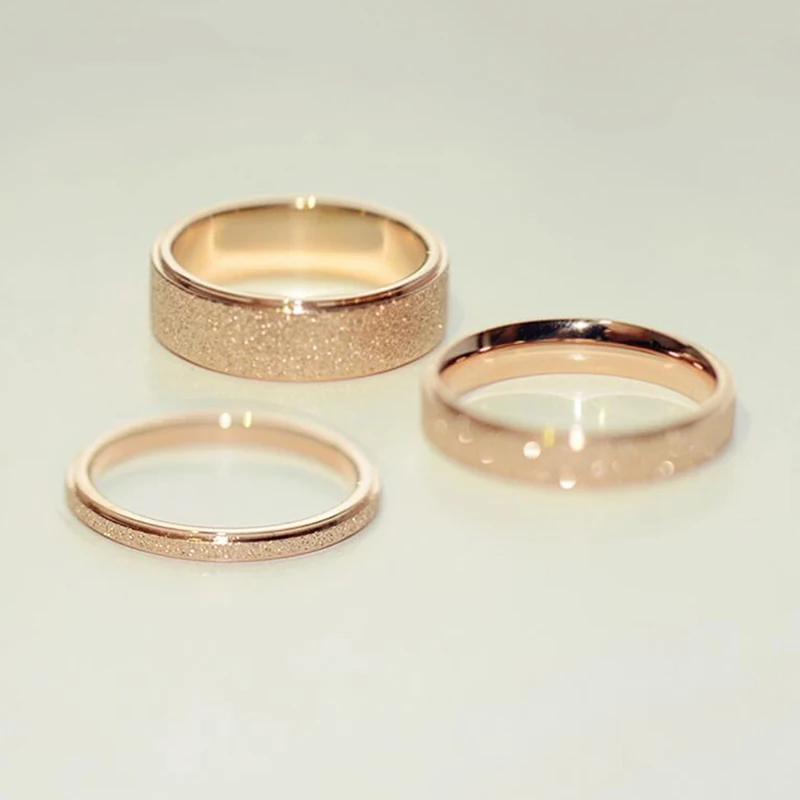 High Quality Fashion Simple Scrub Stainless Steel Women 's Rings 2/4/6 MM Width Rose Gold Color Finger Gift For Girl Jewelry