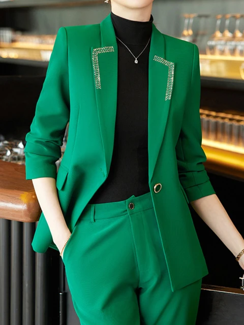 Blazer informal elegante para mujer, traje de pantalón Vintage para oficina,  chaquetas de negocios, Pantalones rectos, traje de moda para mujer, trajes  de 2 piezas - AliExpress