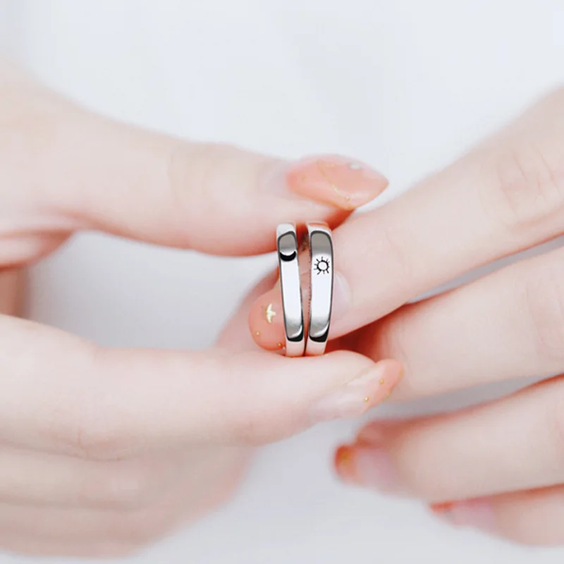 Couples Rings 2Pcs Sun Moon Open Adjustable For Women Men