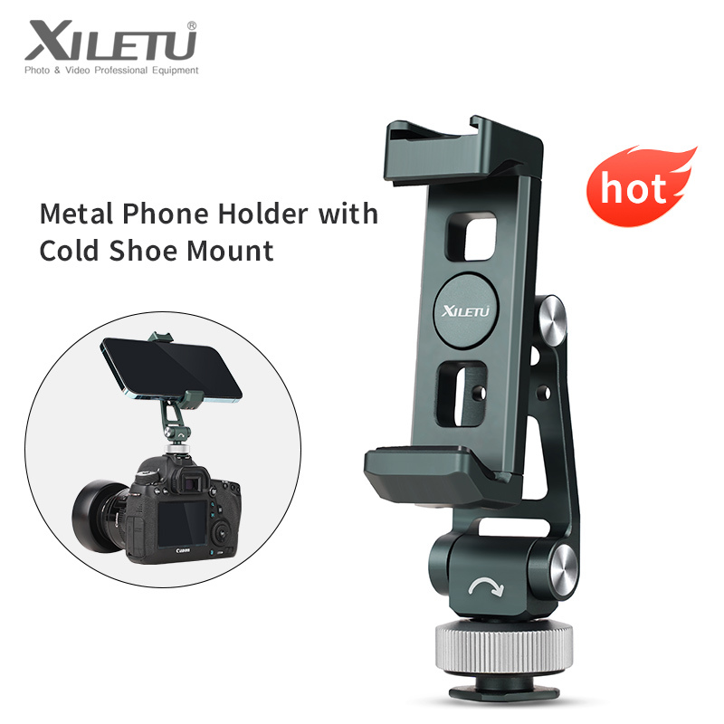 XILETU Aluminum Cold Shoe Phone Mount for DJI RS Stabilizer, 360° Adjustable HV Bracket for Camera Monitor Live Streaming