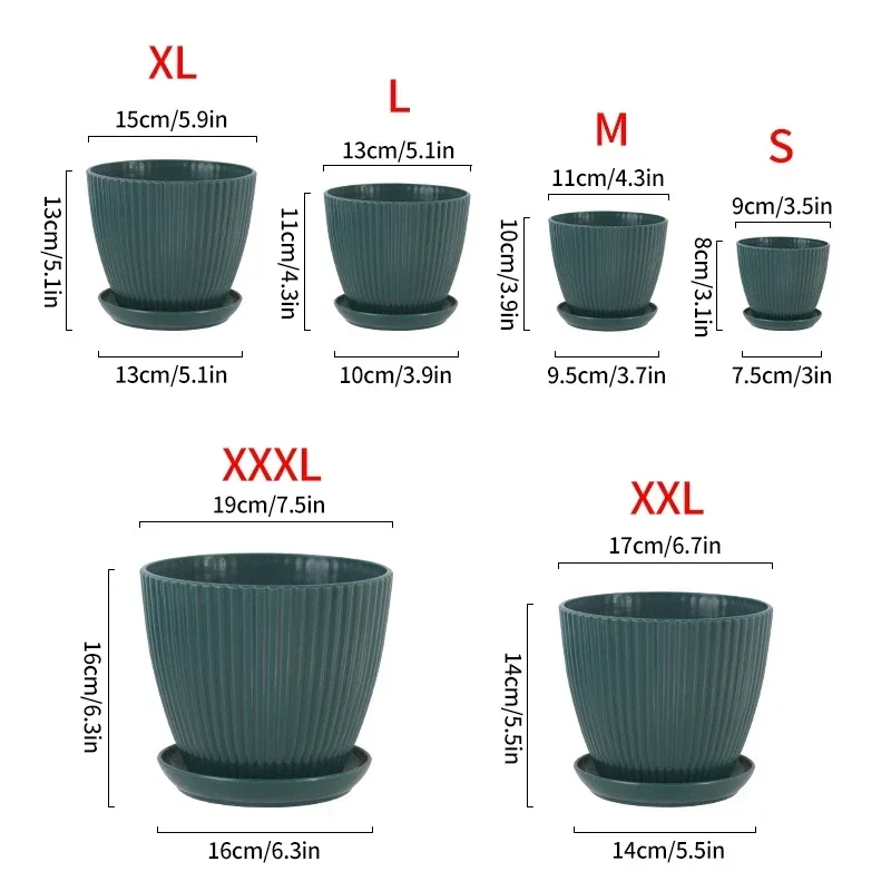 Flower Pot Plastic Flower Pot Succulent Potted Round Pot With Tray Vertical Striped Planters Double Layer Bonsai Home Office Desktop Decor