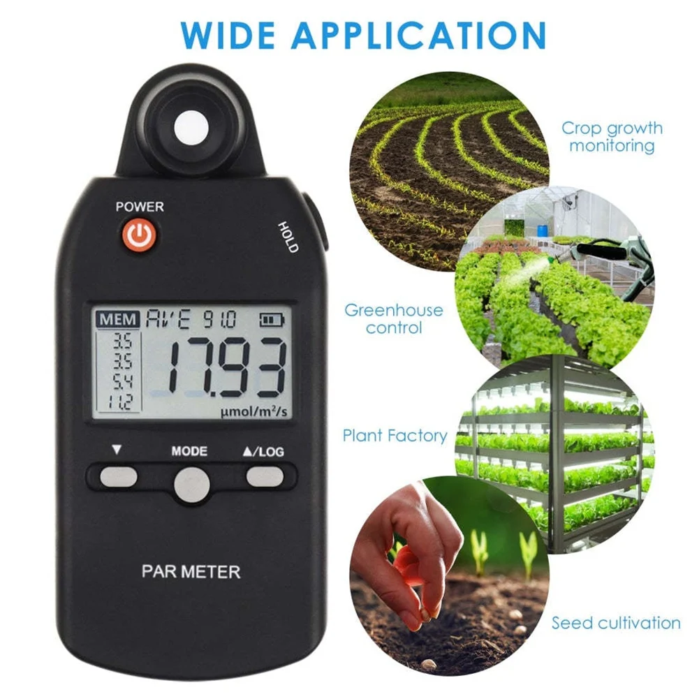 PAR Meter Illuminance Meter PPFD Quantum Sensor Full-Spectrum Record Function Indoor Outdoor Plant Light Meter 5