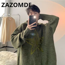 ZAZOMDE Streetwear Men Sweater Star Knitted Sweaters Loose Casual Jumper Y2K Oversized Pullover Sweater Hip Hop Hooded Sweaters