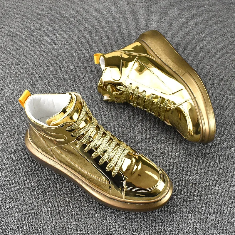 Bottes de moto montantes en cuir à lacets imperméables pour hommes, chaussures d'extérieur à plateforme, tendance, Gloden SLiver_voghion.com