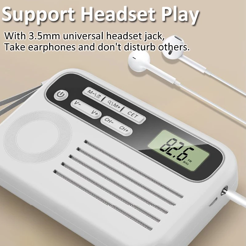 Portable DSP Radio 50-108MHZ Radio Receiver with LCD Display Built-in Speaker Support Power Display 3.5MM Headphone Rechargeable