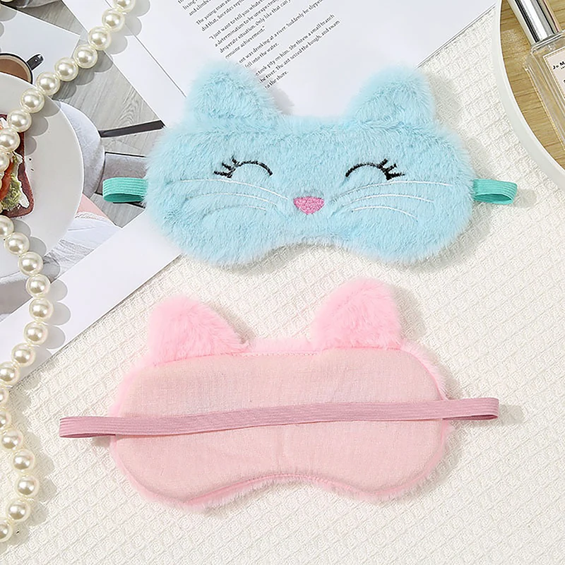 Cute Cartoon Cat Plush Sleep Mask - Comfortable Travel & Home Light Blocker