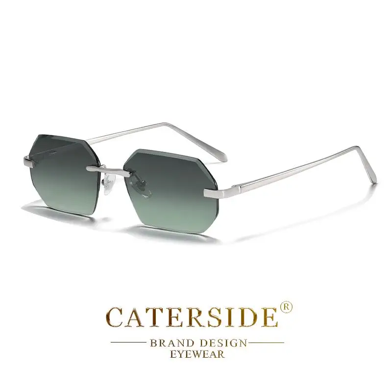 CATERSIDE Männer Rahmenlose Sonnenbrille Polygonale Linsen Metall Tempel Retro Personalisierte Design Brillen Festival Geschenk Gläser UV400 – Detail 15