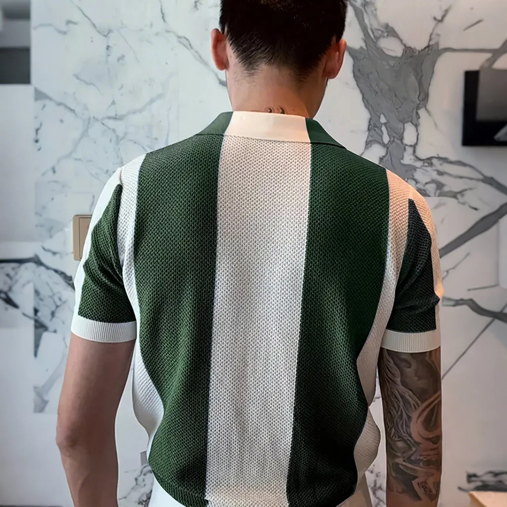 Men's Short Sleeve Summer Shirts Retro Knit Lapel Business Soft Light Casual Breathable Polo Knitwear Tops US Size 16 Sd1fa41aad58d4b628e02e33fbab014af3