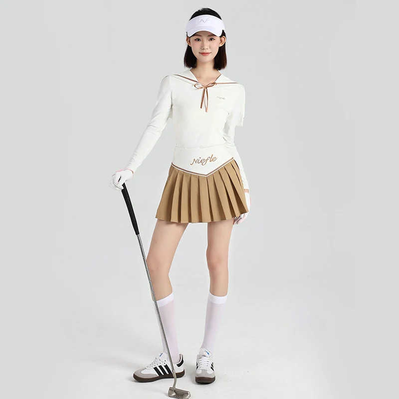 Autumn and Winter Golf Women's Clothing Long Sleeve T-shirt Elastic Slim Fashion Design Outdoor Leisure Sports Suit Skirt