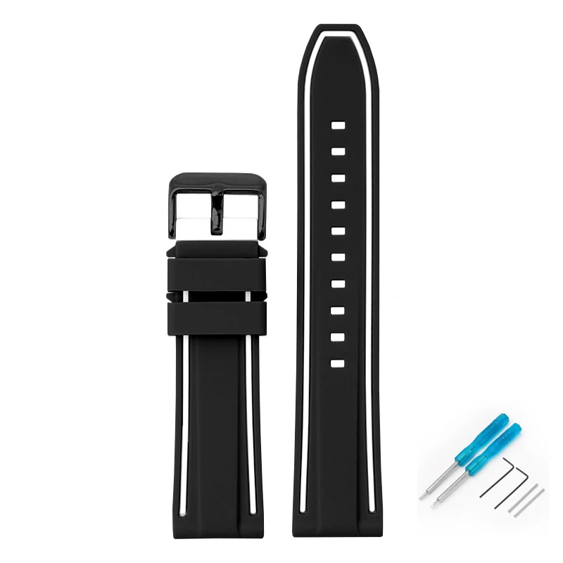 Dual-Color 22mm Waterproof Diving Silicone Watch Strap with Tool Kit