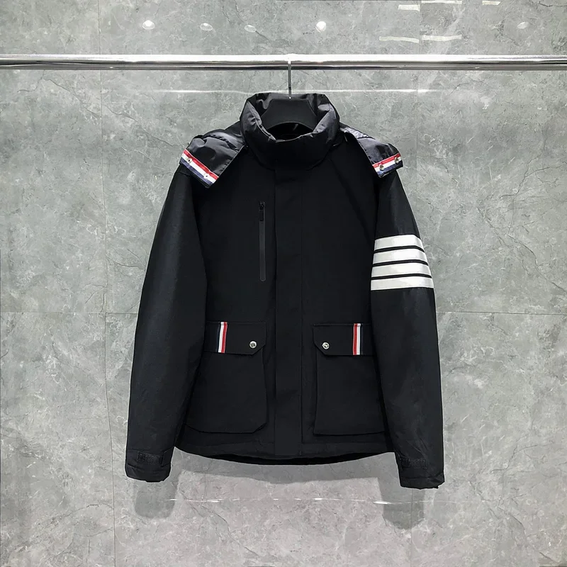 

TB winter men's hooded down jacket fashion brand Harajuku clothing large warm jacket full zipper designer duck down jacket