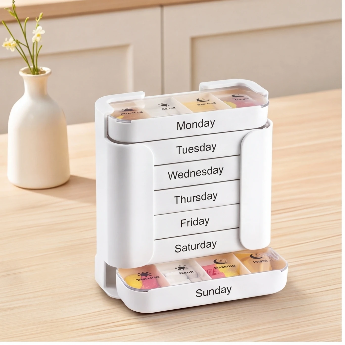 Portable 7-Day Pill Organizer with 28 Compartments