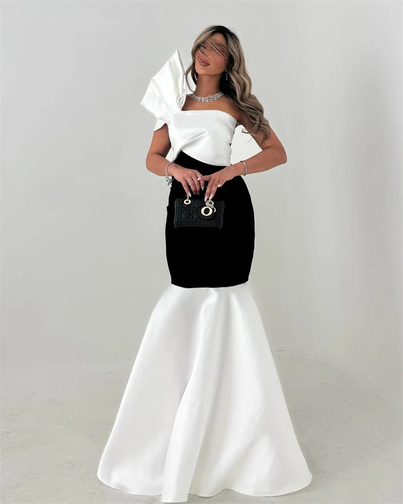 Eightree Black White One Shoulder Mermaid Evening Dresses for Women Arabian Dubai Formal Prom Dress Floor Length Occasion Gowns