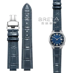 Premium Genuine Leather Watch Strap with Butterfly Clasp and Concave Ends - 23x9mm (Blue silver)