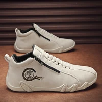 Men's Casual Shoes Side Zipper Short Boots Versatile Flats Bottom Trbottomyy Fashion Pu Leather Men's Shoes Spring Suitable for Outdoor Sports