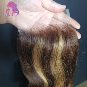12A Grado P427 4x4 Chiusura in pizzo Evidenzia onda del corpo Chiusura dei capelli umani Pre-pizzicato 10-22 pollici Capelli vergini brasiliani Parte libera