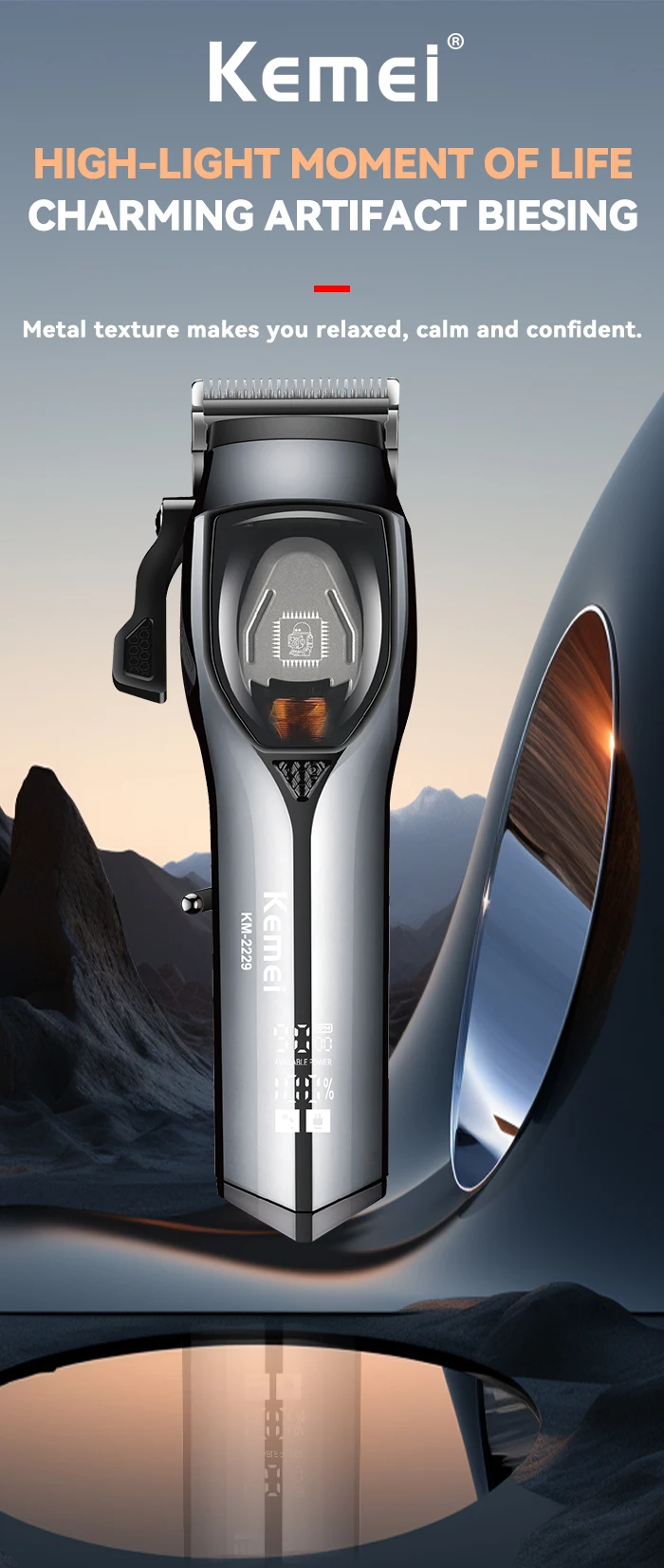 Description Picture 2 of itemKEMEI  Rechargeable Hair Trimmer Multi level fine-tuning   Professional Razor Barber Use Hair Clipper 9000 RPM km-2229