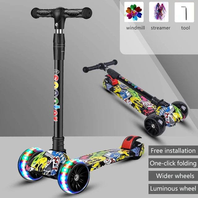 New Children's Scooter With Flash Wheels Music Light Kick Scooter Adjustable Height Foldable Kids Single Pedal