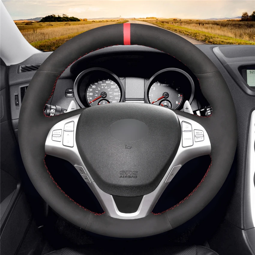 

DIY Black Genuine Leather Car Steering Wheel Cover For Hyundai Genesis Coupe 2010 2011 2012 2013 2014 2015-2016 Car Accessories