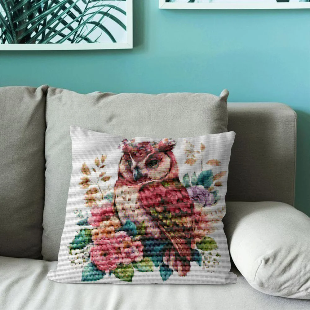 Embroidery kit owl DIY embroidery 11CT cross stitch pillow kit flower needlework set living room sofa decor