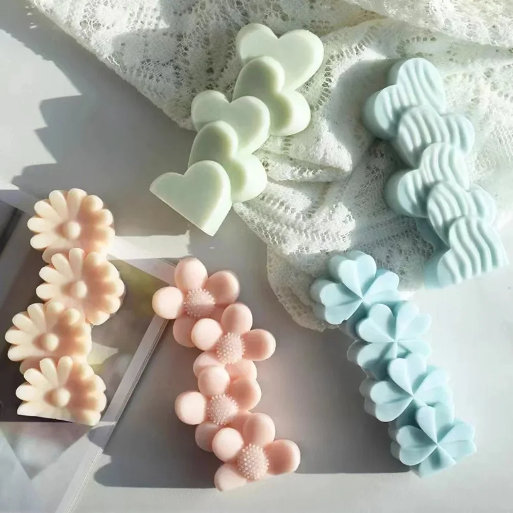 Silicone Mold 3D Relief Stacking Sunflower Clover Cactus Soap Plaster Valentine's Day Heart Chocolate Wedding Decor