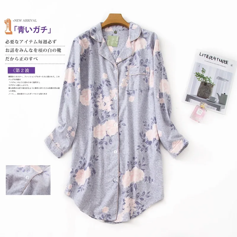 Winter 100% Brushed cotton nightshirts women nightgowns sleepwear fashion plaid Plus size sleepdress night dress nightwear