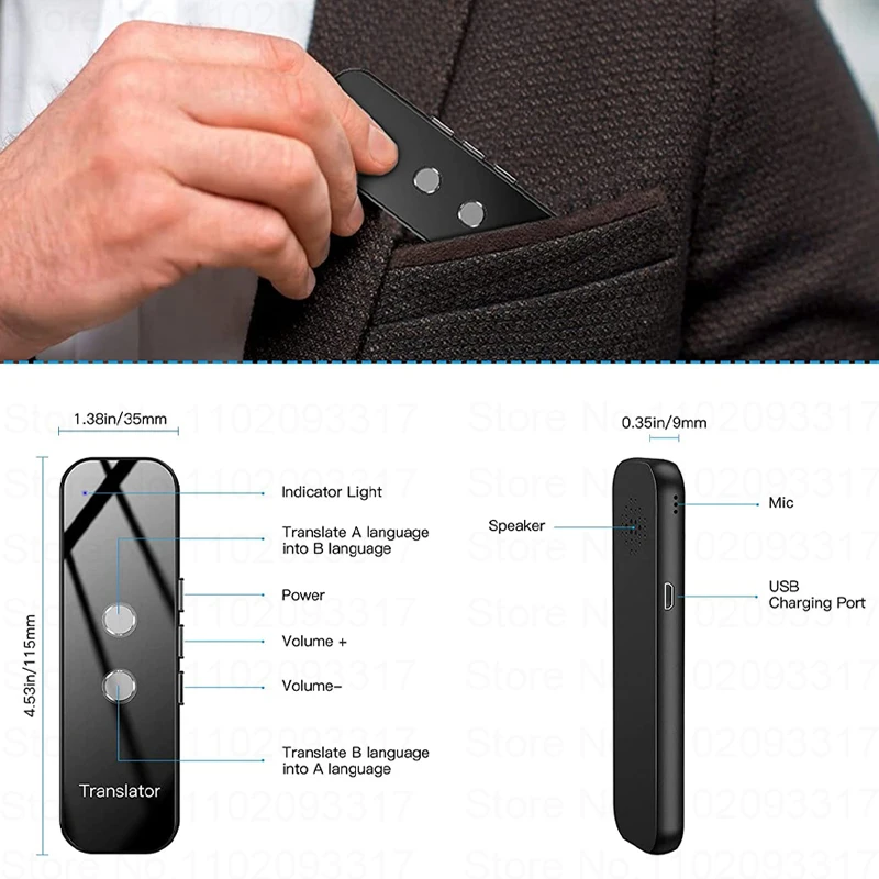 Smart Instant Language Translation Machine Real time Portable Voice Translator Device Artificial Intelligence Bluetooth G6 voice translator language translator