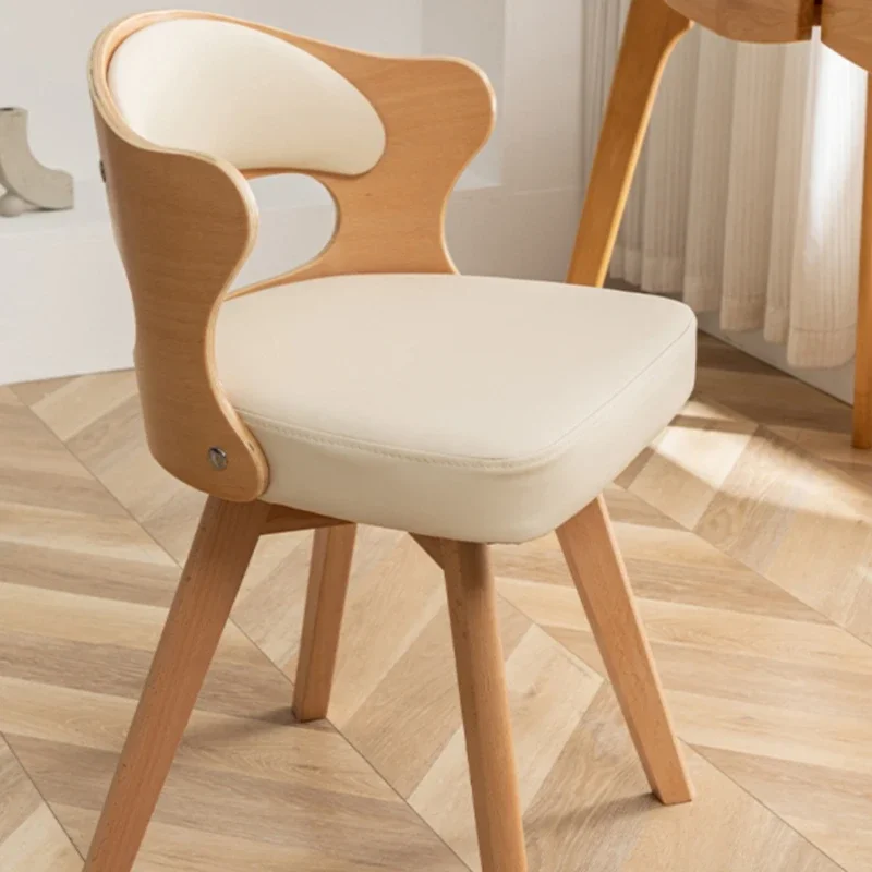 

Home Solid Wood Dining Chair Simple Thickened Cushion Writing Seat Rotating Backrest Computer Bench Small Student Desk Chair