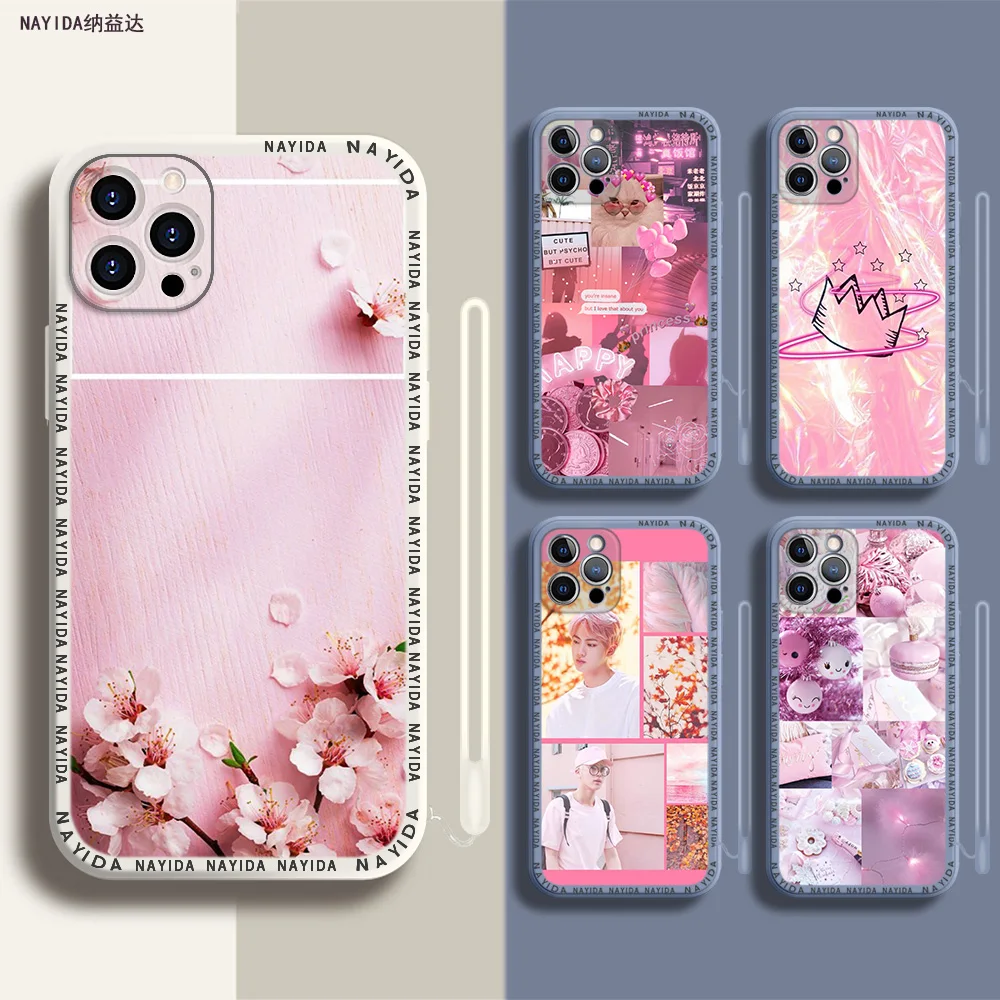 

Phone Case For iPhone 14 13 11 12 Mini Pro Max XS XR X Soft Silicone TPU Cover Pink Aesthetics