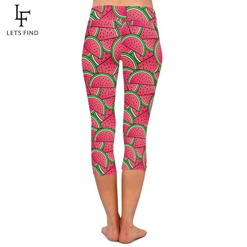 Fashion Women Capri Leggings for Summer 3D Watermelon Print High Waist  Fruit Printed Fitness Leggings Mid-Calf Pants