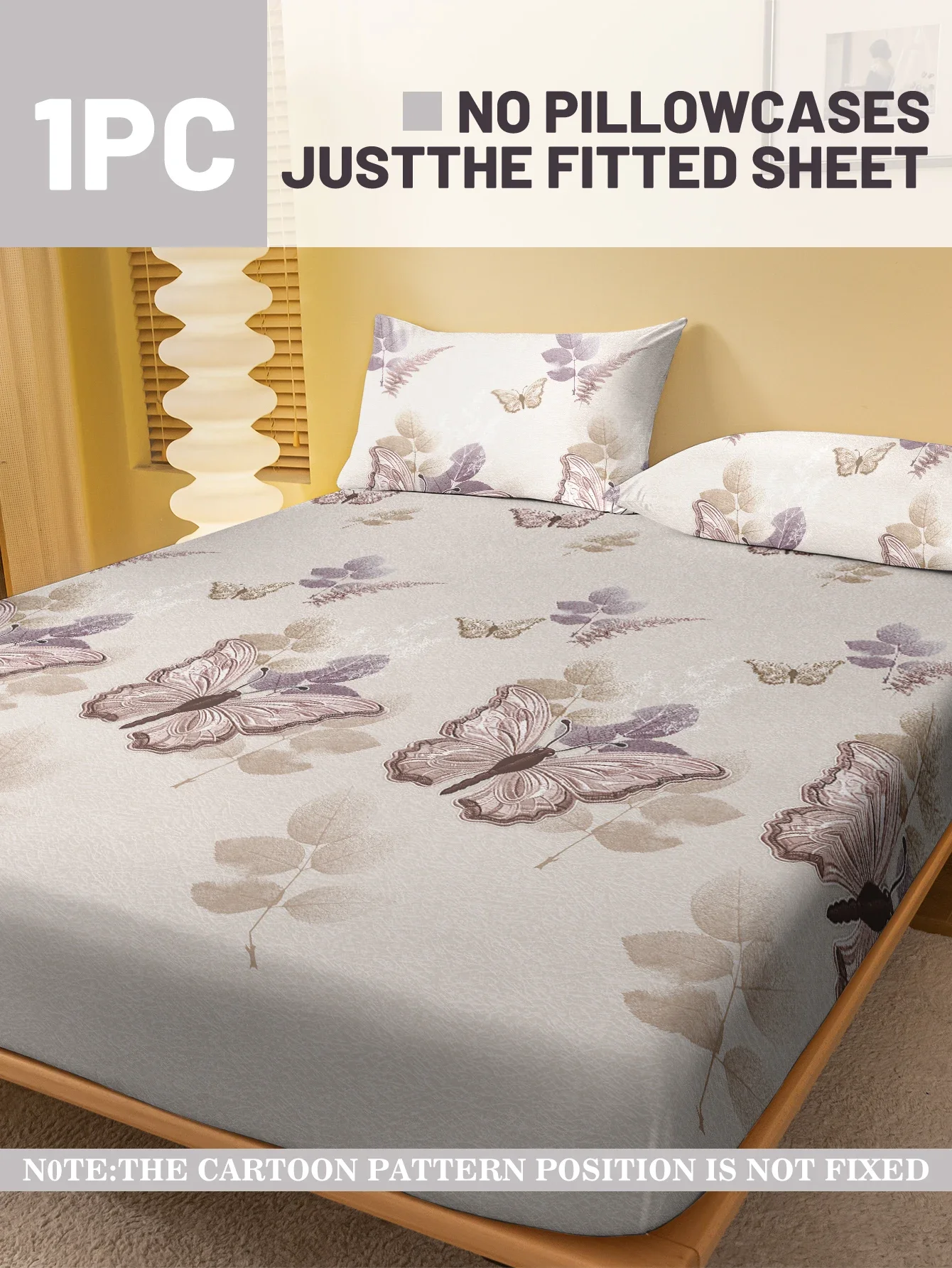 1Simple modern Plant Flower Leaf Butterfly printed matte Fitted Sheet, bedroom printed bed cover, bedding(excluding pillowcases) 2