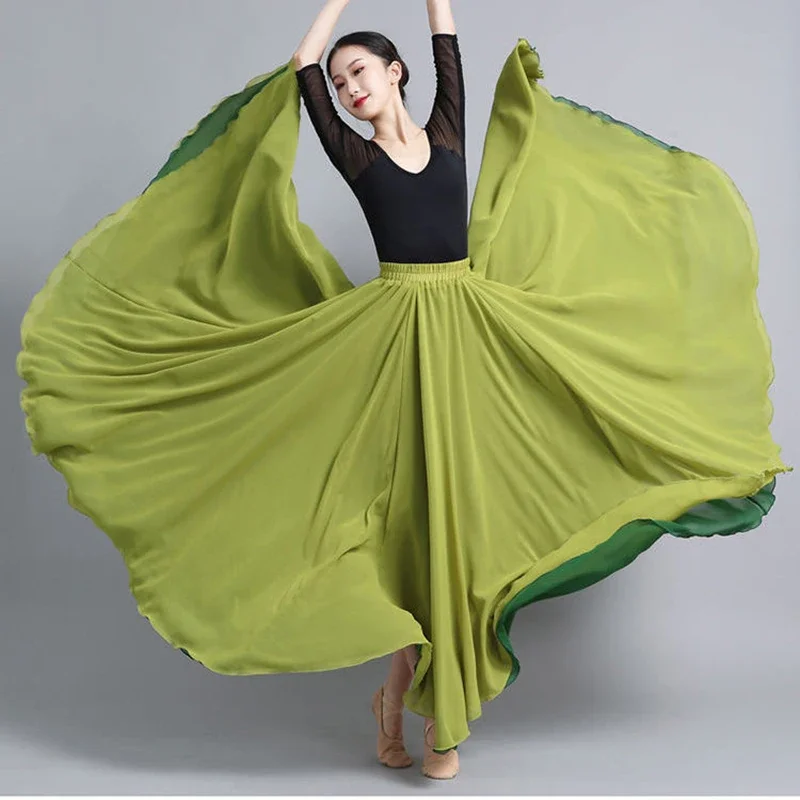 

Женская шифоновая юбка-качели, двусторонняя юбка макси для классического танца живота, 540/720 градусов