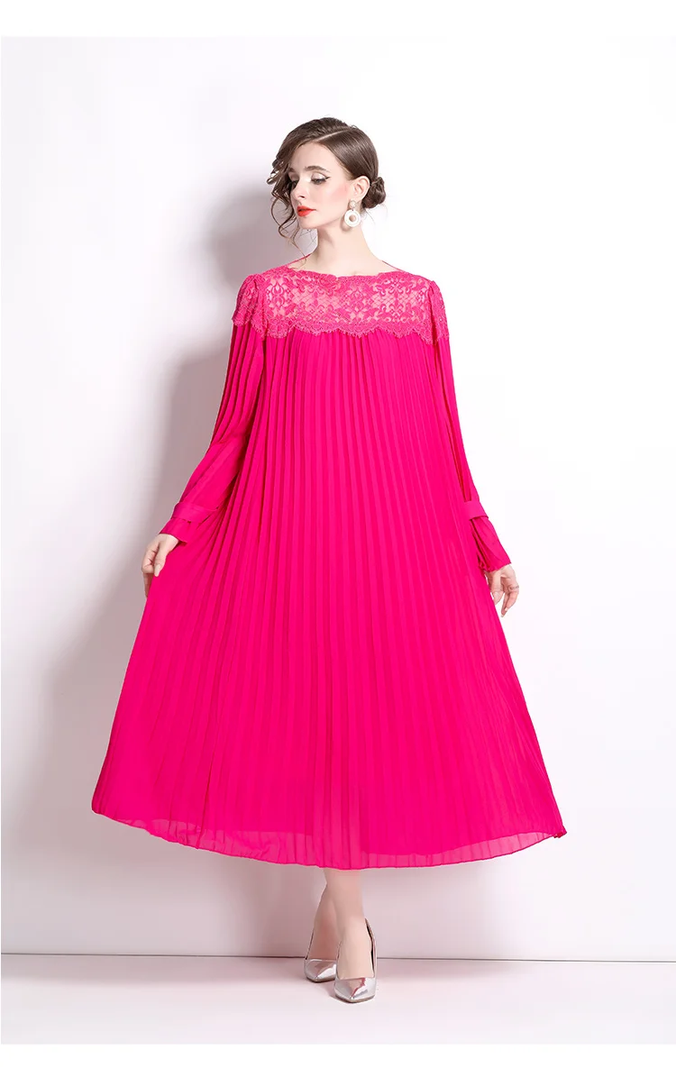 فستان بأربطة دانتيل مطوي ، فضفاض ونحيف ، زهور ، كا...