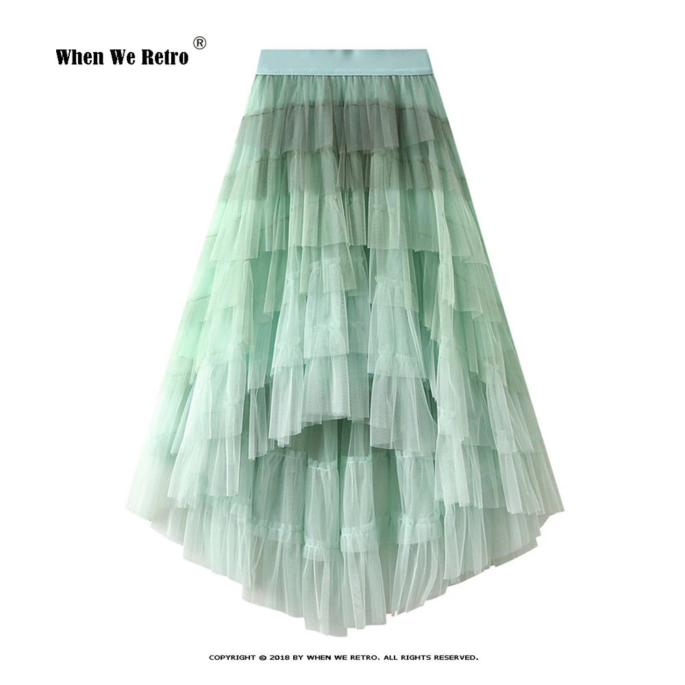 

Gradient Mesh Long Skirts High Waist Elegant Irregular Ruffles Cake Skirts Fairy Tulle Jupe Women's Tutu Skirts RS1173