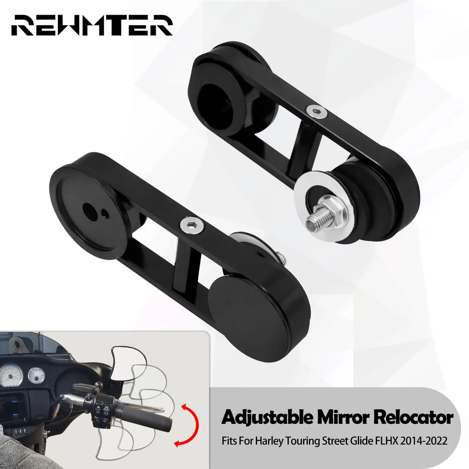 Motorcycle Adjustable Drop Mirror Relocator Mount Kit Black For Harley Touring Street Glide